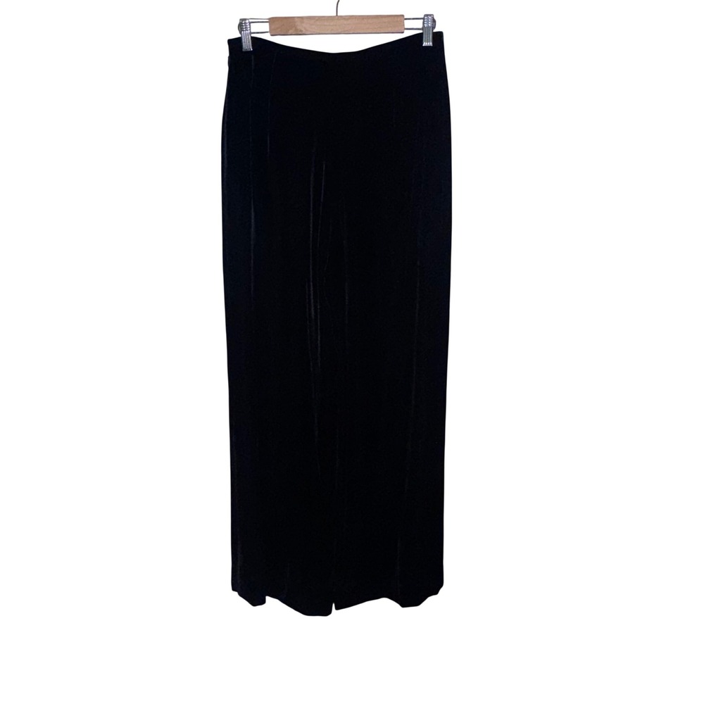 Ann Taylor Black Silk Rayon Velvet Wide Leg Pants Sz 8 Vintage Evening side zip - Picture 2 of 5